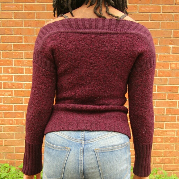 Plum/Burgundy,  Off-Shoulder,  Long Sleeve Top - Picture 2 of 2